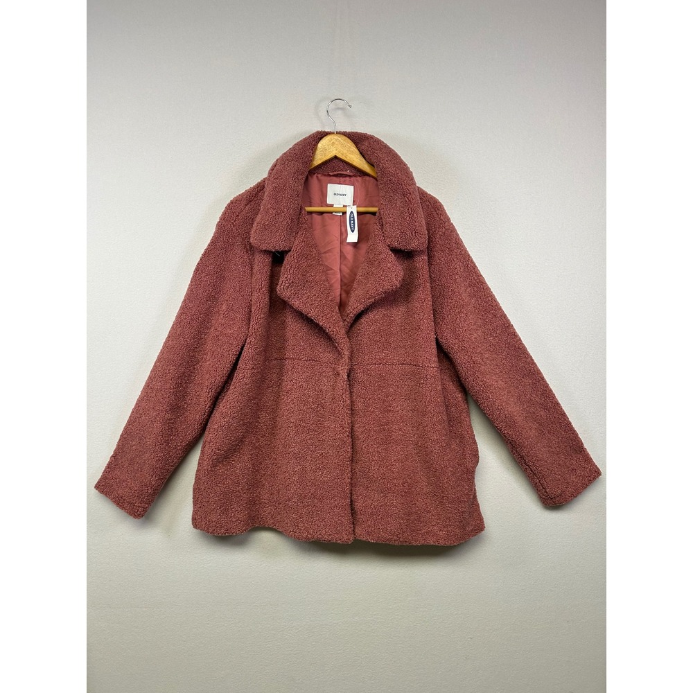 Cozy Teddy Old Navy NWT Womens XL Mauve Pink Sherpa Fleece Notched Lapel Coat